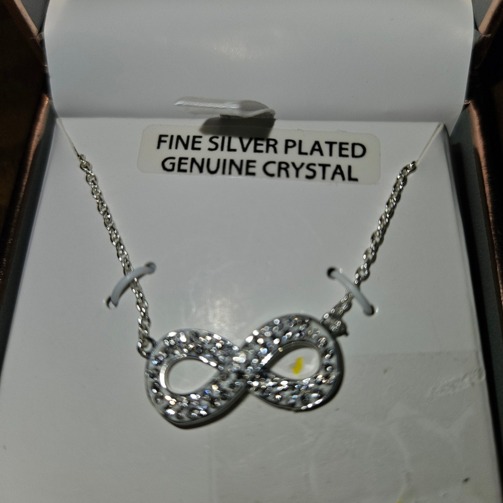 NEW Believe Brilliance Fine Silver‎ Plated Genuine Crystal Infinity Necklace 18"